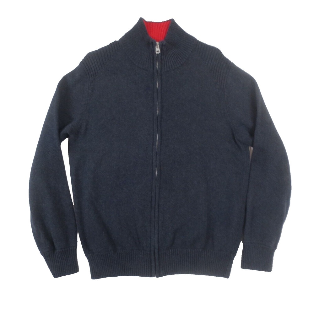 Tommy Hilfiger Sweater Mens Large Blue Knit Rib Full Zip Preppy Casual Holiday